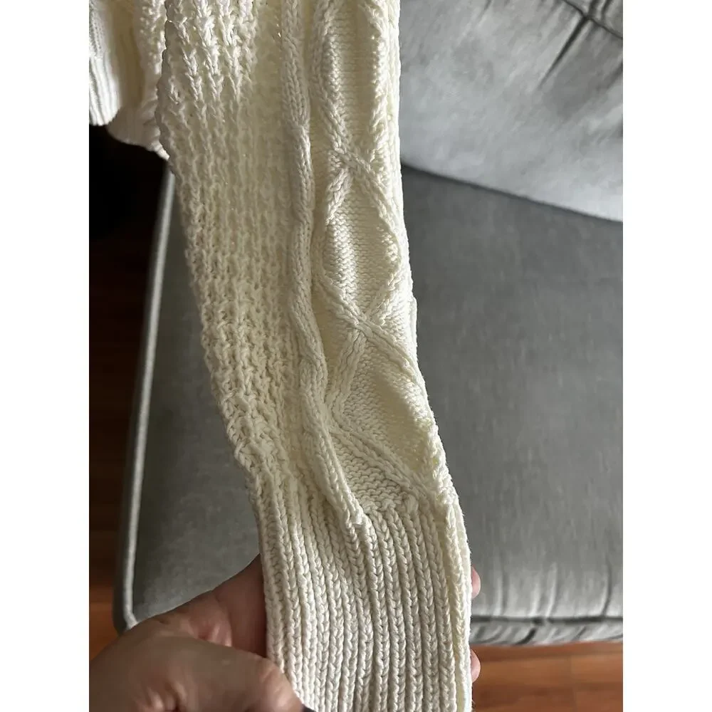 Vtg Fisherman Sweater Men's M Cream Oversized Cable Knit Chunky Pullover 90s